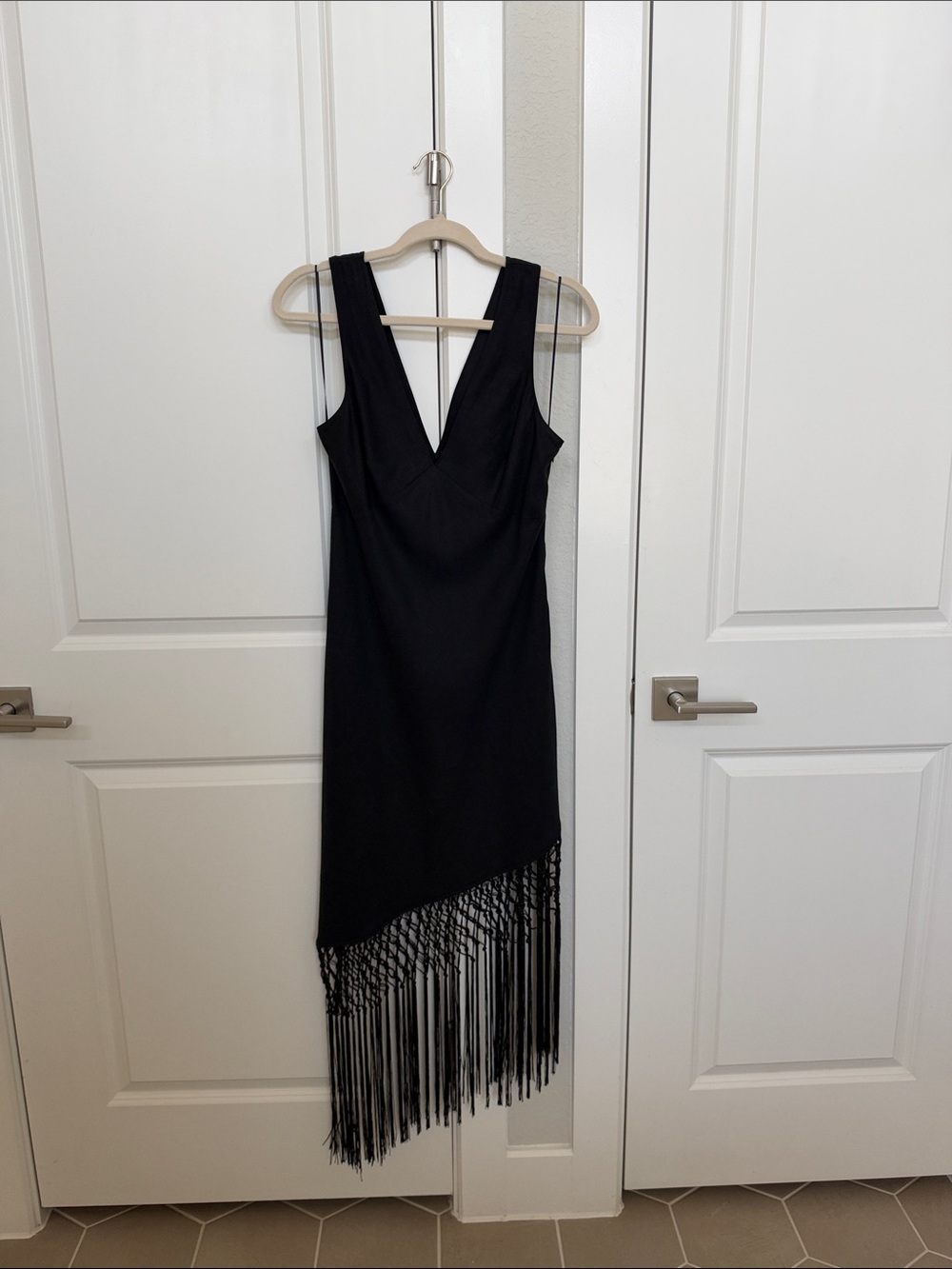 Rails Tamara black Fringe Asymmetric V-Neck Women’s Dress